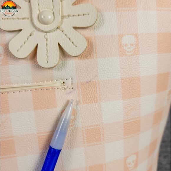 Betsey Johnson Tote Bag Purse W/ Mini Zip Pink White Gingham Plaid Skull Punk - Picture 11 of 16